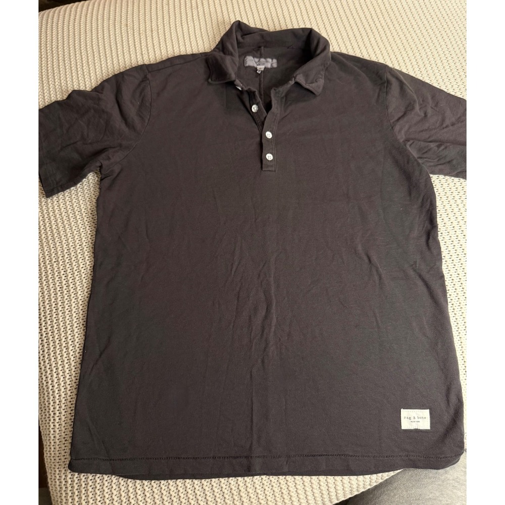 Rag & Bone Mens Charcoal Gray Short Sleeve Cotton Polo Shirt Size Medium M